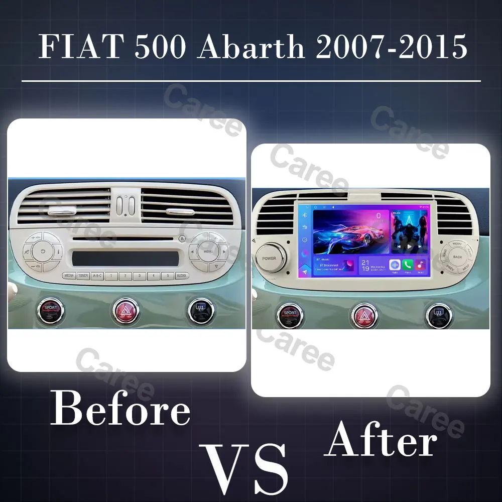 Android 15 For FIAT 500 Abarth 2007-2015 Car Radio Stereo GPS Navigation Steering Wheel Multimedia Carplay Auto DVR WIFI BT ADAS