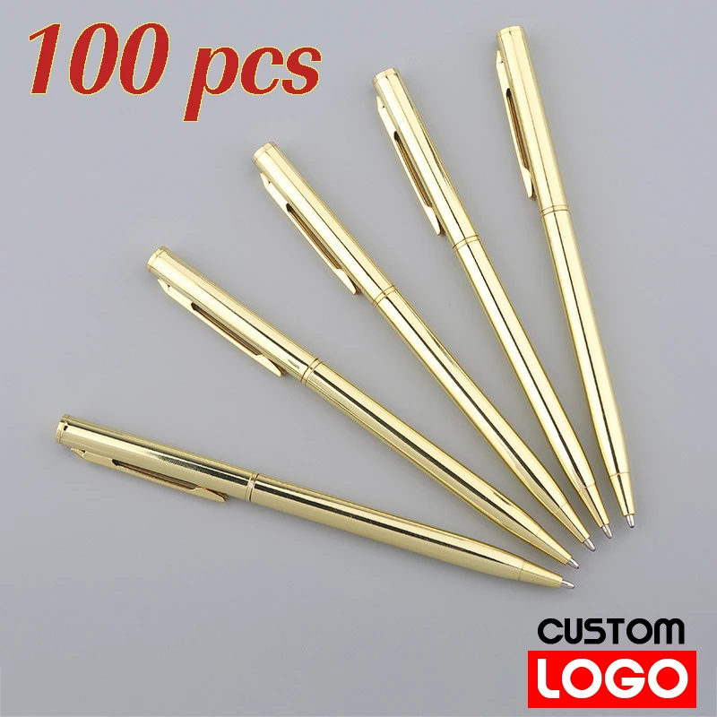 

100 Pcs New Free Custom LOGO Ballpoint Pen Wholesale Engraving Name Text Metal Pen Gift for Office School Supplies