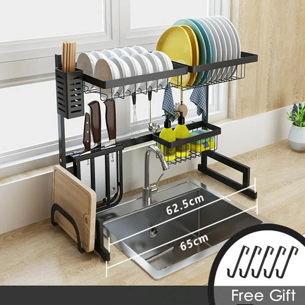 

1pc Kitchen Stainless Steel Cutlery Drainer Shelf Dish Drying Rack 2-Tier Over Sink Dish Drying Rack Kitchen Accessories