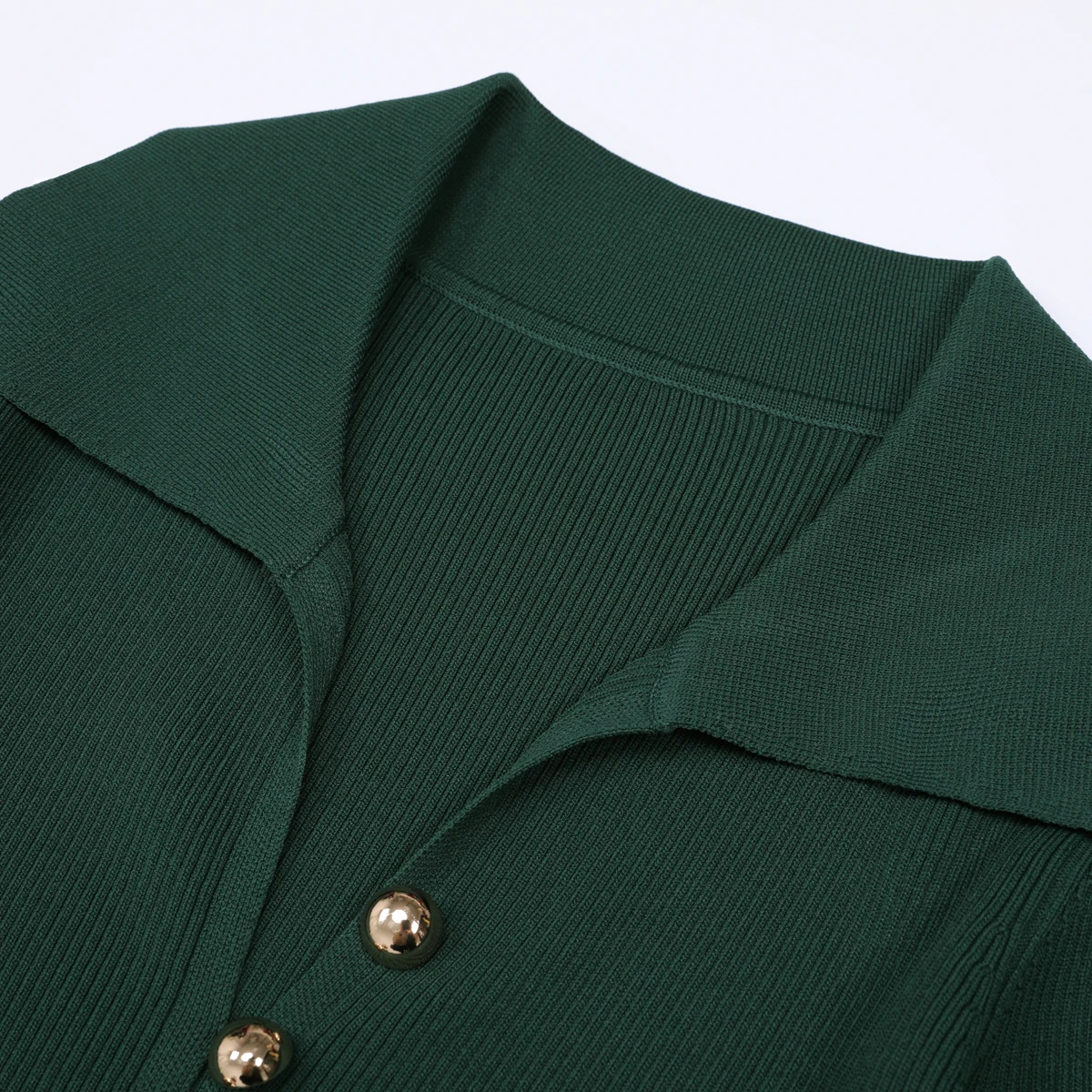 25306 Hochwertiges Frühlings- und Herbstmode Langarm-Kleid mit Revers, Knöpfen, elastischem Strick, schmal geschnitten, langes Damenkleid