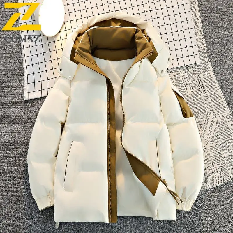 2025年暖かいコットンジャケット メンズ 冬 厚手 フード付き カップルコート ファッション ストリートウェア 防寒 アウトドア デイリーウェア パーカー