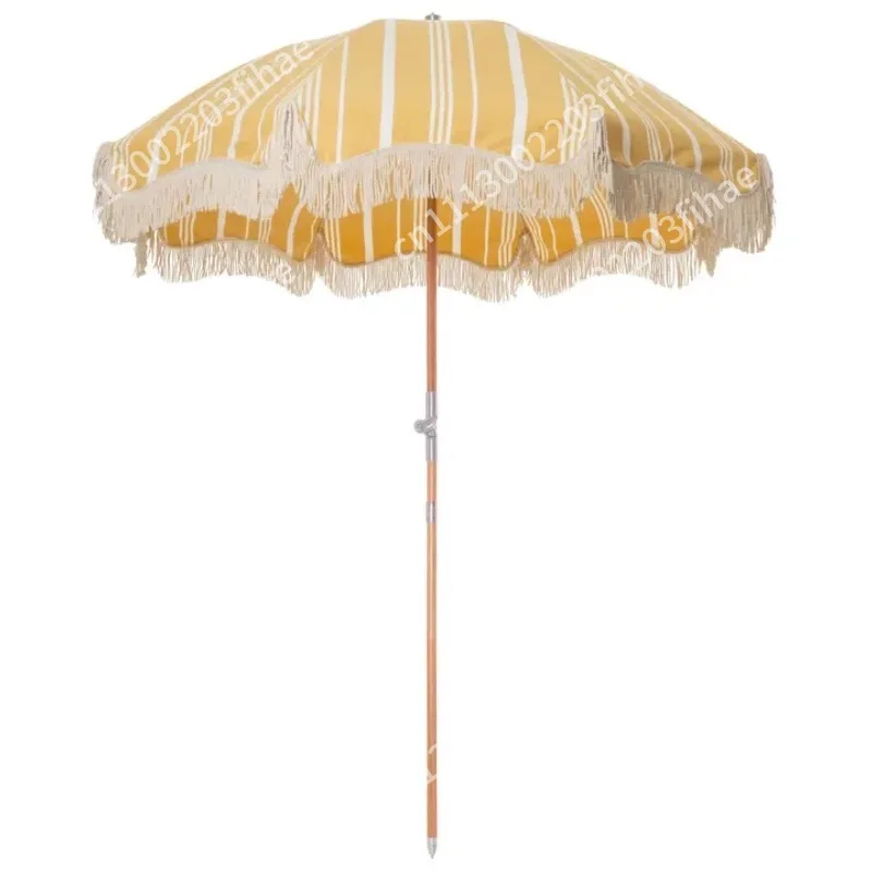 Outdoor Parasol Turnable Foldable Beach Sun Umbrella Retro Fringed Garden Outdoor Camping Umbrella
