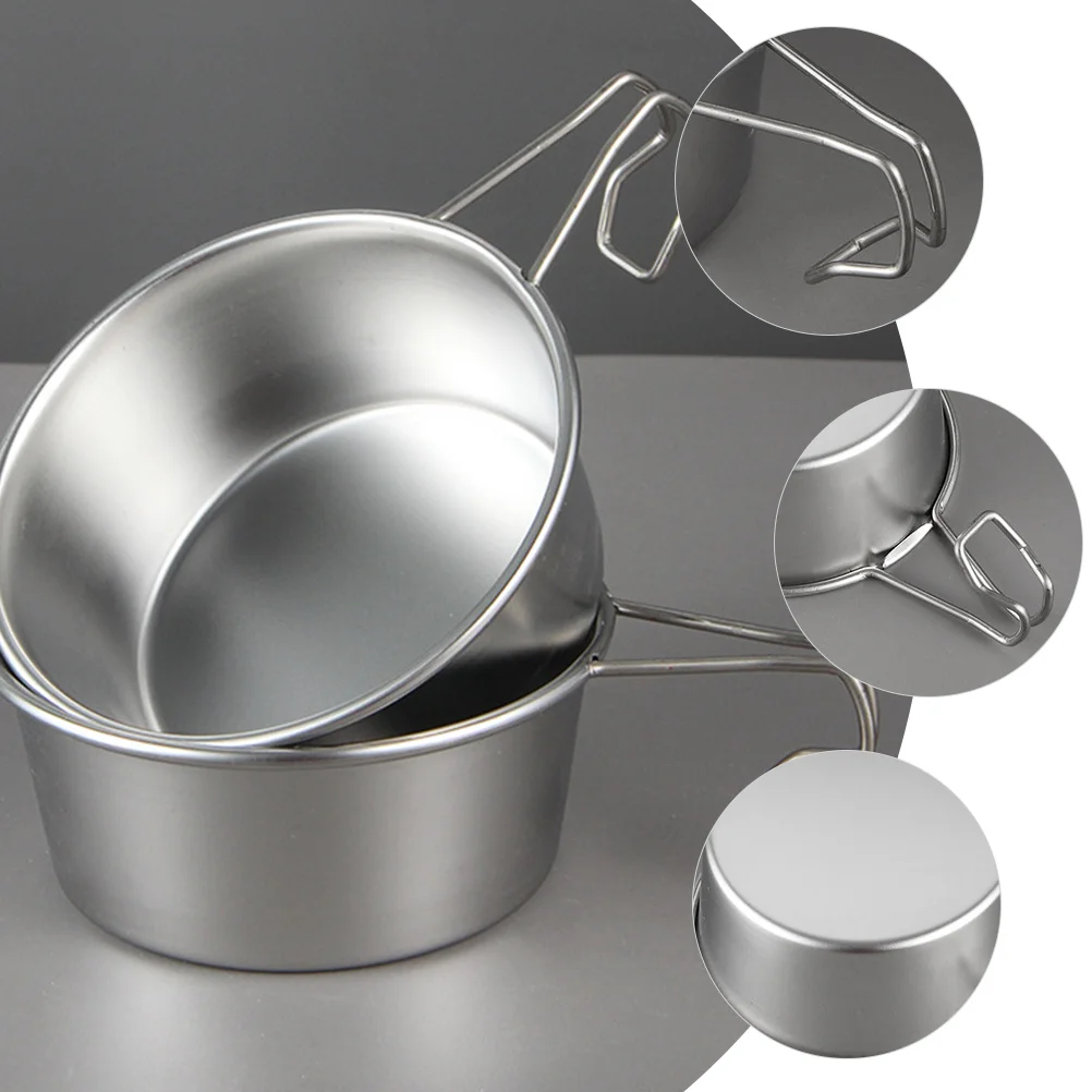 

1pc Metal Camping Cookware Lightweight Soup Bowl With Handle For Hiking Picnic Travel Stainless Steel Portable