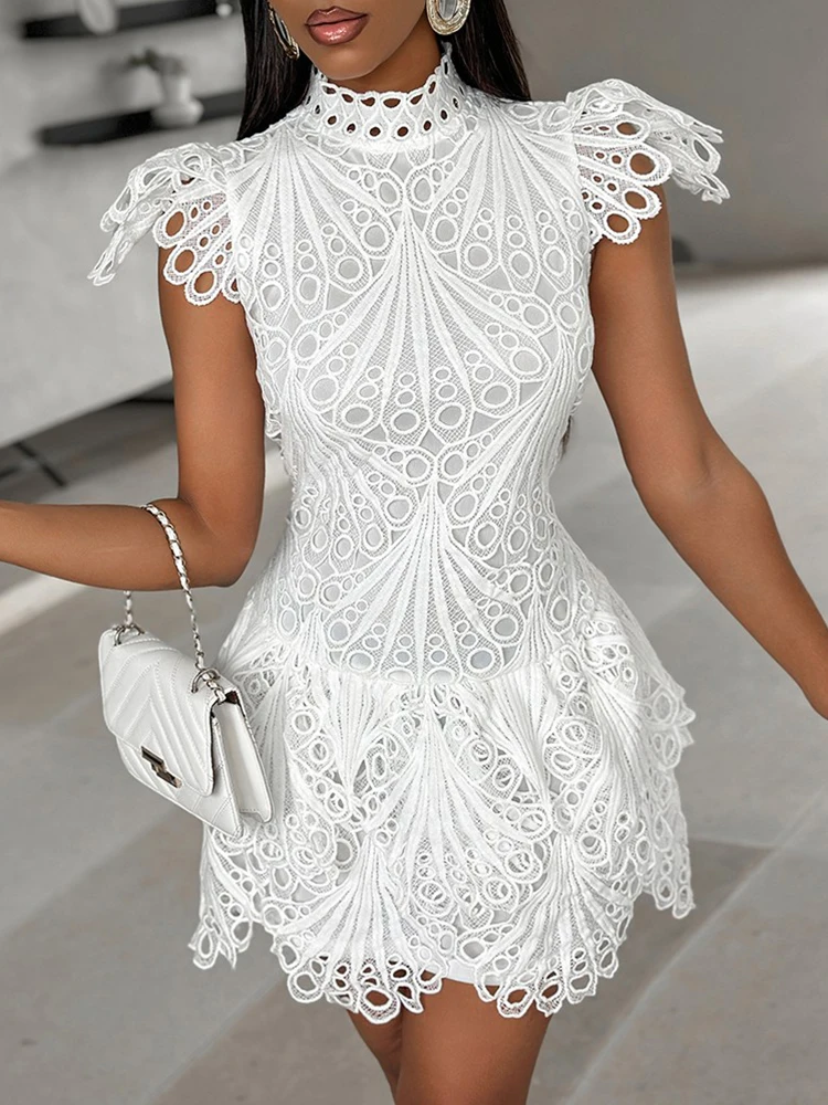 Mock Neck Guipure Lace Dress