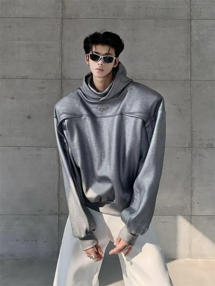 Ace Tailors Heavyweight Hoodie Men's Fashion Deconstructed Design Loose Fit Cotton Polyester Blend Anti-Wrinkle Treatment