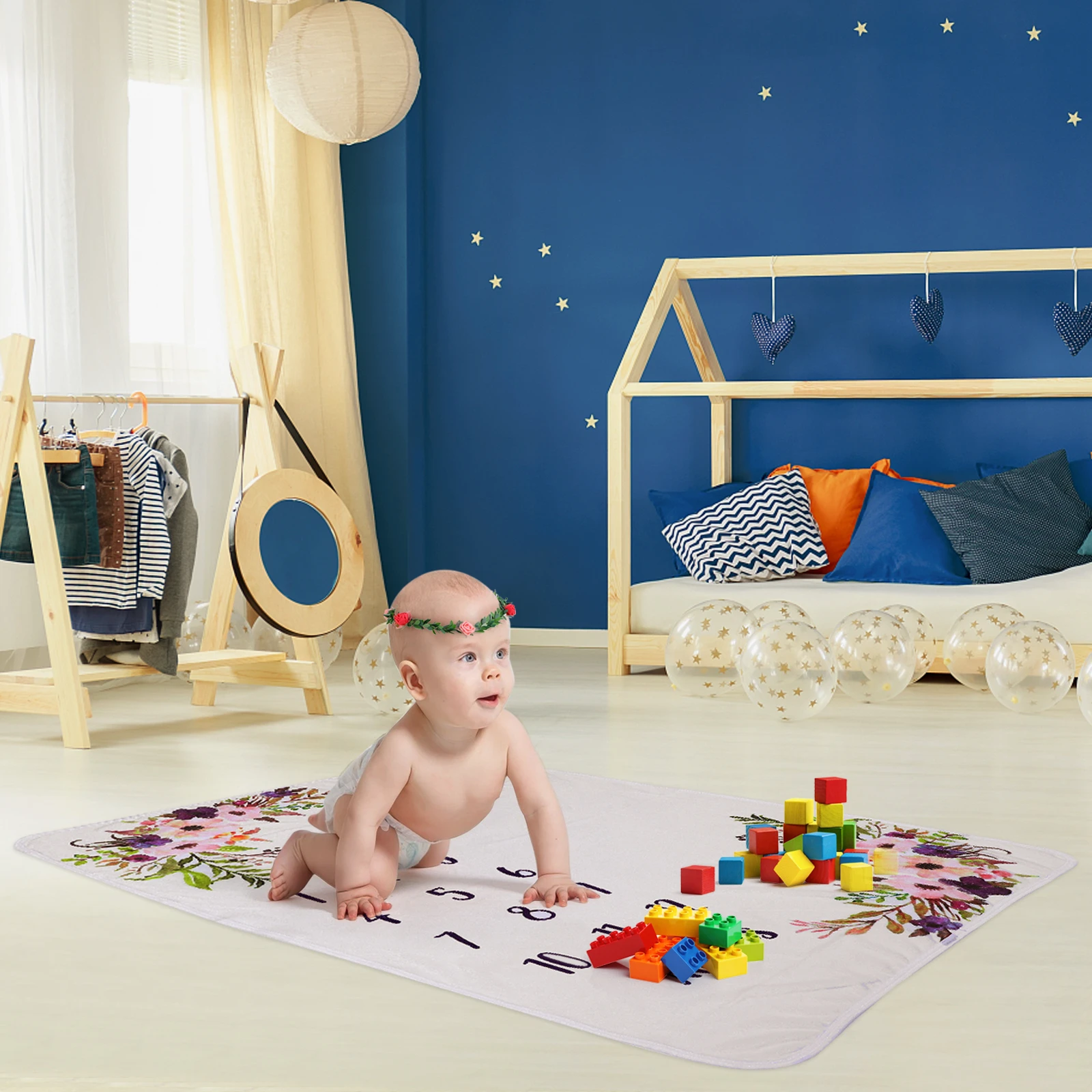 

Baby Monthly Blanket Large Photo Prop for Newborn Growth Chart Background Non Fade Flannel Baby Blankets Soft