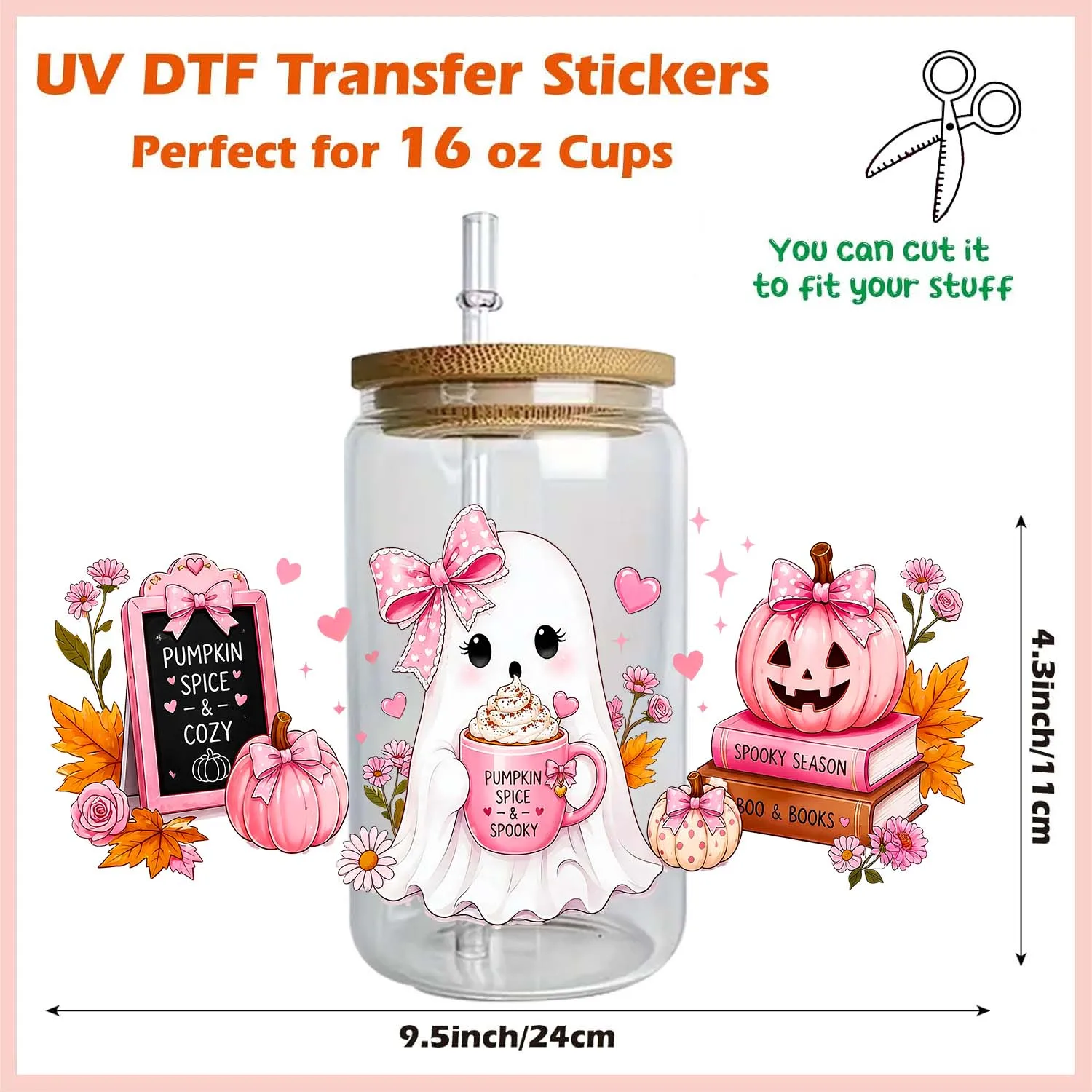 Funny Halloween Pumpkin Spice Uvdtf Sticker waterproof DIY Decals 3D transfers uvdtf tumbler stickers 16oz uv dtf cup wraps