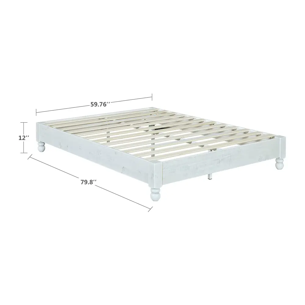 Rustic Solid Wood Platform Bed Frame & Mattress Foundation No Boxspring Needed White Washed Queen, Customized