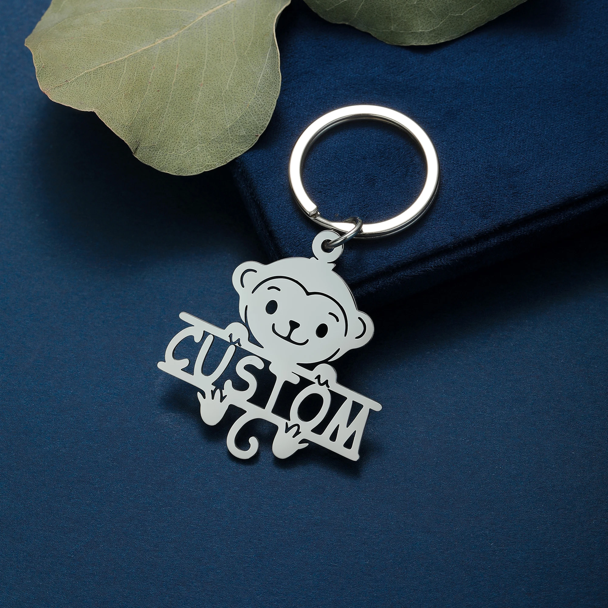 

Stainless Steel Personalized Name Monkey Keychain Men Women Customized Animal Jewelry Key Ring Cartoon Gift