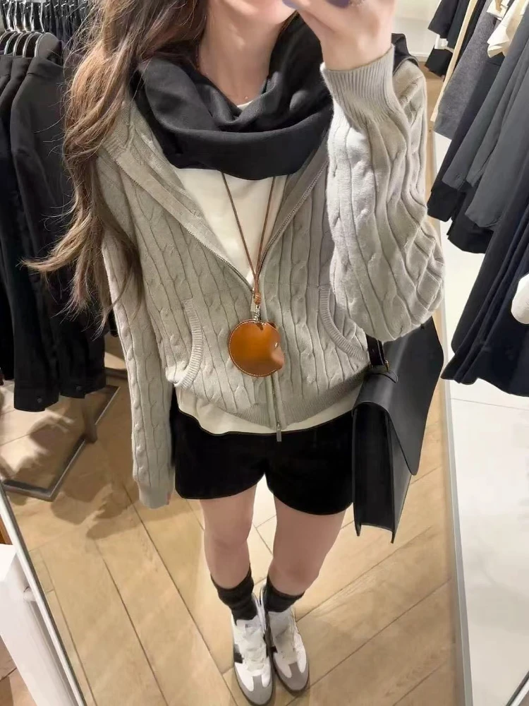 

Осень-зима, повседневный свободный свитер с длинными рукавами, женский корейский модный однотонный эластичный вязаный кардиган, тонкое вязаное пальто с капюшоном в стиле ретро