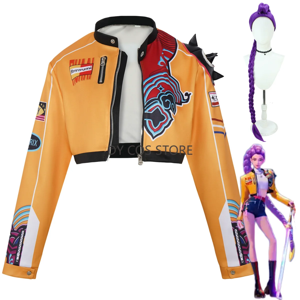 

Anime Movies KPop Demon Hunters Rumi Cosplay Costume Yellow Baseball Jacket Uniform Wig Man Woman Halloween Carnival Suit