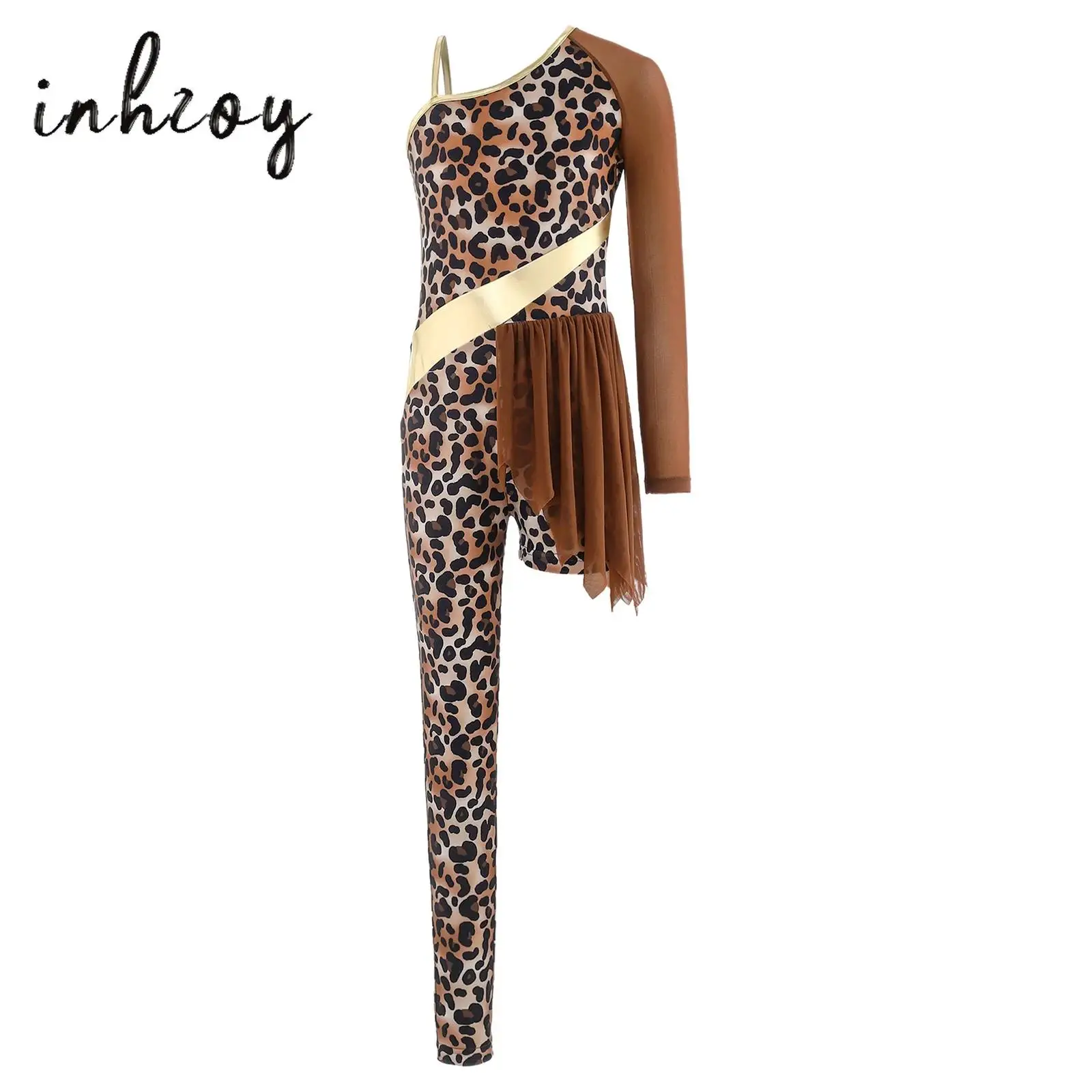 

Children Girls Halloween Cavegirl Caveman Primitive Tribe Cosplay Costume Gymnastics Ballet Dance Leotard One Shoulder Jumpsuit