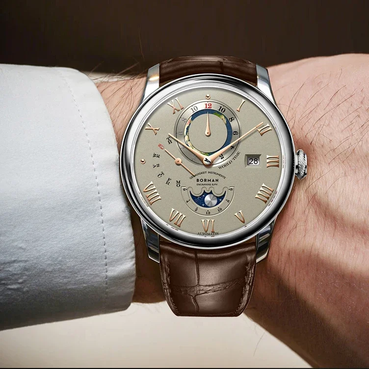 بورمان موضة ساعات رجالي ساعة أوتوماتيكية للرجال ساعات المعصم الميكانيكية الرياح الذاتية الياقوت مرآة ساعة الأسبوع ، الشهر ، التاريخ #4