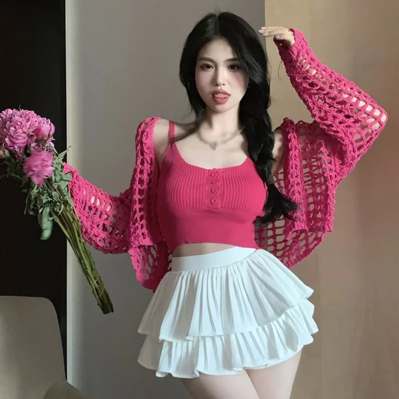 Slim Camisole Knit Cardigan Jacket Suit For Women Spring Outdoor UV Protoction Tops Casual Tops