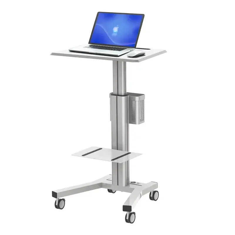 Height Adjustable Mobile Laptop Desk Cart with Pneumatic Gas Lift and Four Rolling Wheels for Ergonomic Workstation