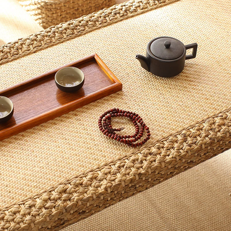 Handwoven Grass Tatami Table Japanese Minimalist Bedroom Desk Zen Coffee Stand Rustic Handmade