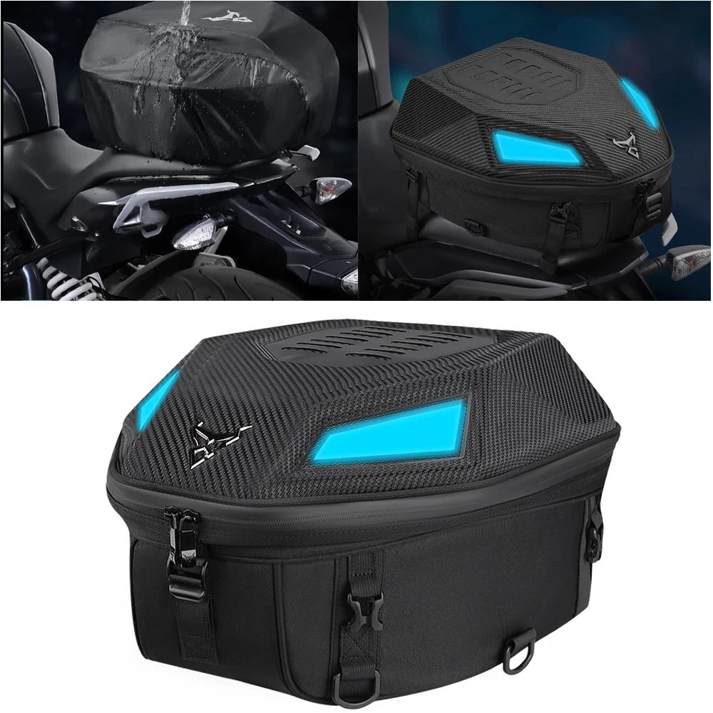 

Motorcycle Tail Bag Multifunctional Motorbike Backseat Bag Rear Seat Luggage Storage Bag with Mounting Straps Rain Cover