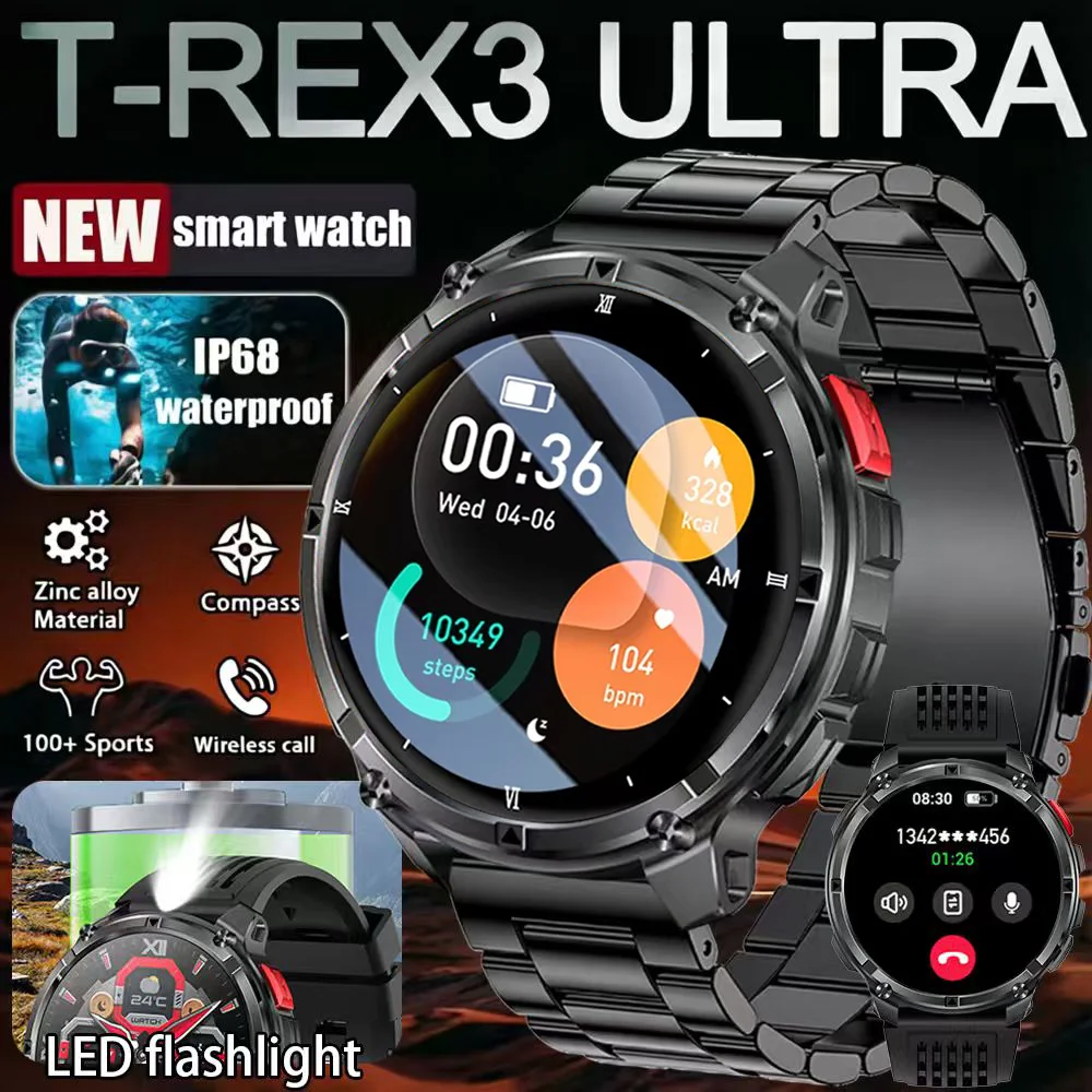 

Новые смарт-часы T-Rex3 Pro 2026 года с аккумулятором 1100 мАч, GPS-трекером, водонепроницаемостью 5ATM, 170+ видами спорта, компасом, для активного отдыха и военных задач