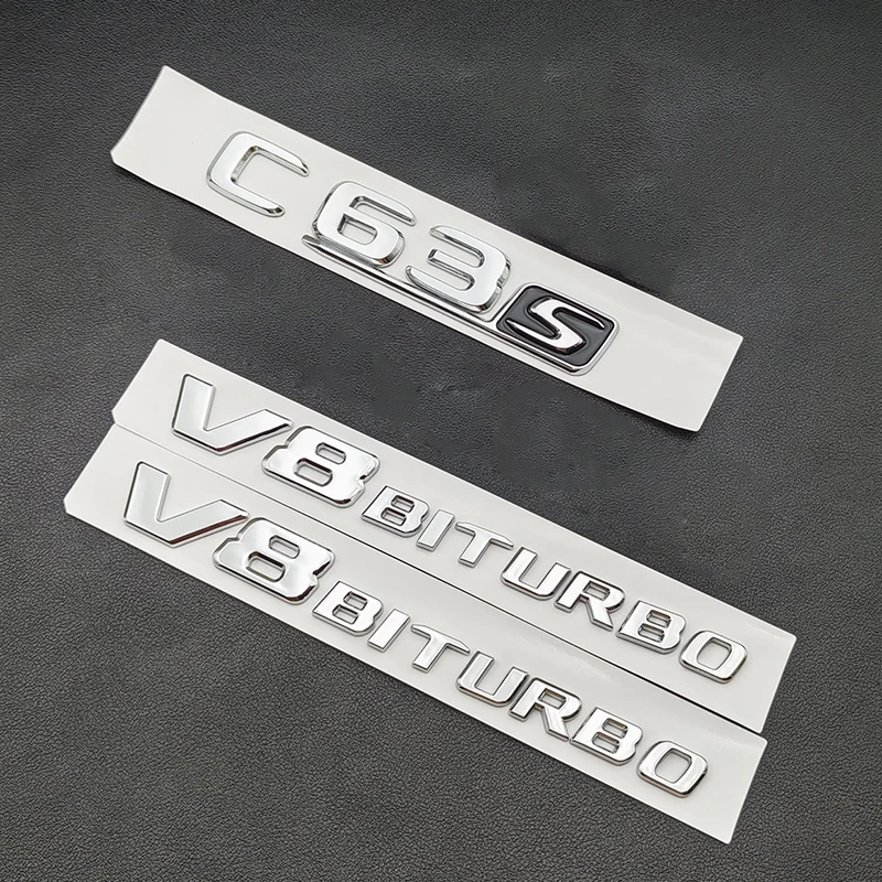 

3D ABS Chrome C63S Logo Letters Decal V8 BITURBO Badge Car Trunk Emblem Sticker For Mercedes Benz AMG W205 C205 Auto Accessories