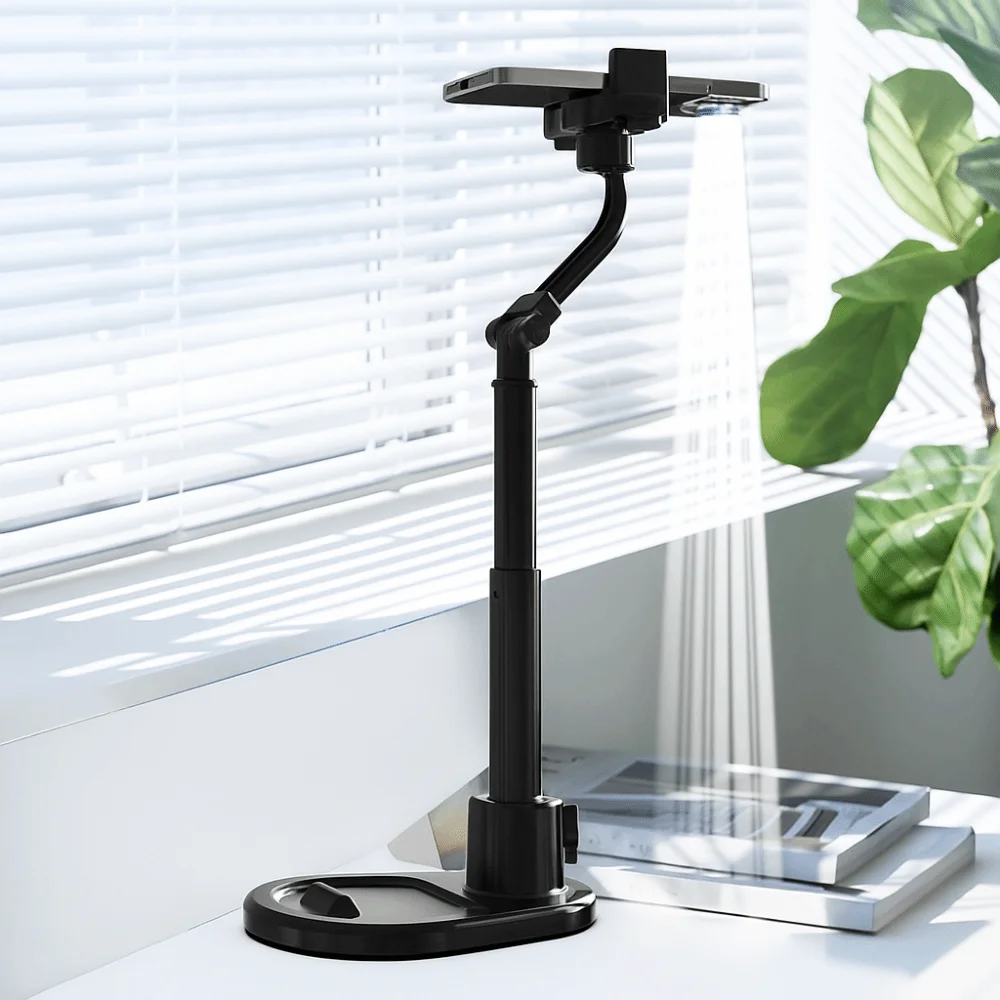 Universal Desktop Phone Holder Telescopic Dual Card Slot Phone Stand Portable Stable Base Live Broadcast Bracket Desk Table