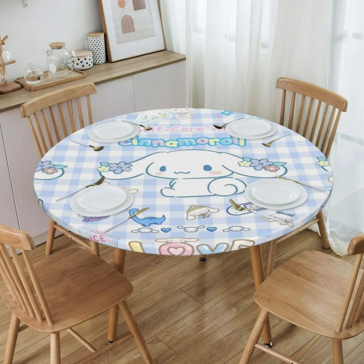 Customized Round Fitted Cinnamoroll Sanrio Cartoon Table Cloth Oilproof Tablecloth 40