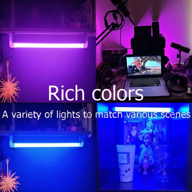 Luz nocturna USB, lámpara de habitación con palo púrpura, atmósfera RGB, 32cm, colgante de mano, transmisión en vivo, tubo de relleno