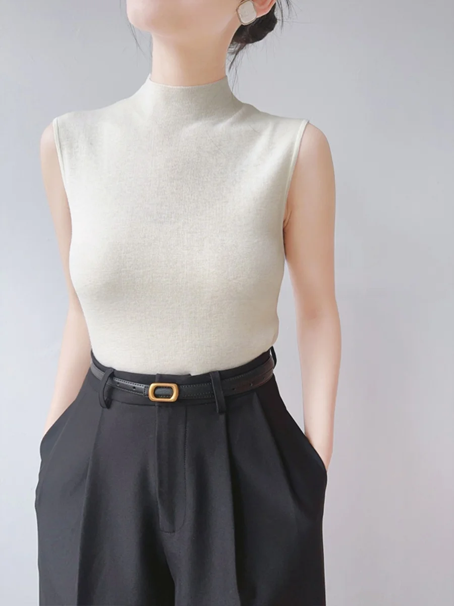 

Женский вязаный мягкий жилет XALI с высоким воротником, облегающий, базовый топ, однотонный, для повседневной носки, весна 2024