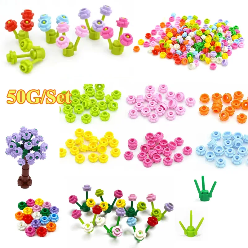 

Five-petal Flower Building Blocks Parts 24866 Plants Scene Grass Assembled Round Flowers Stalk Decorations Toy Bricks Kids Gifts