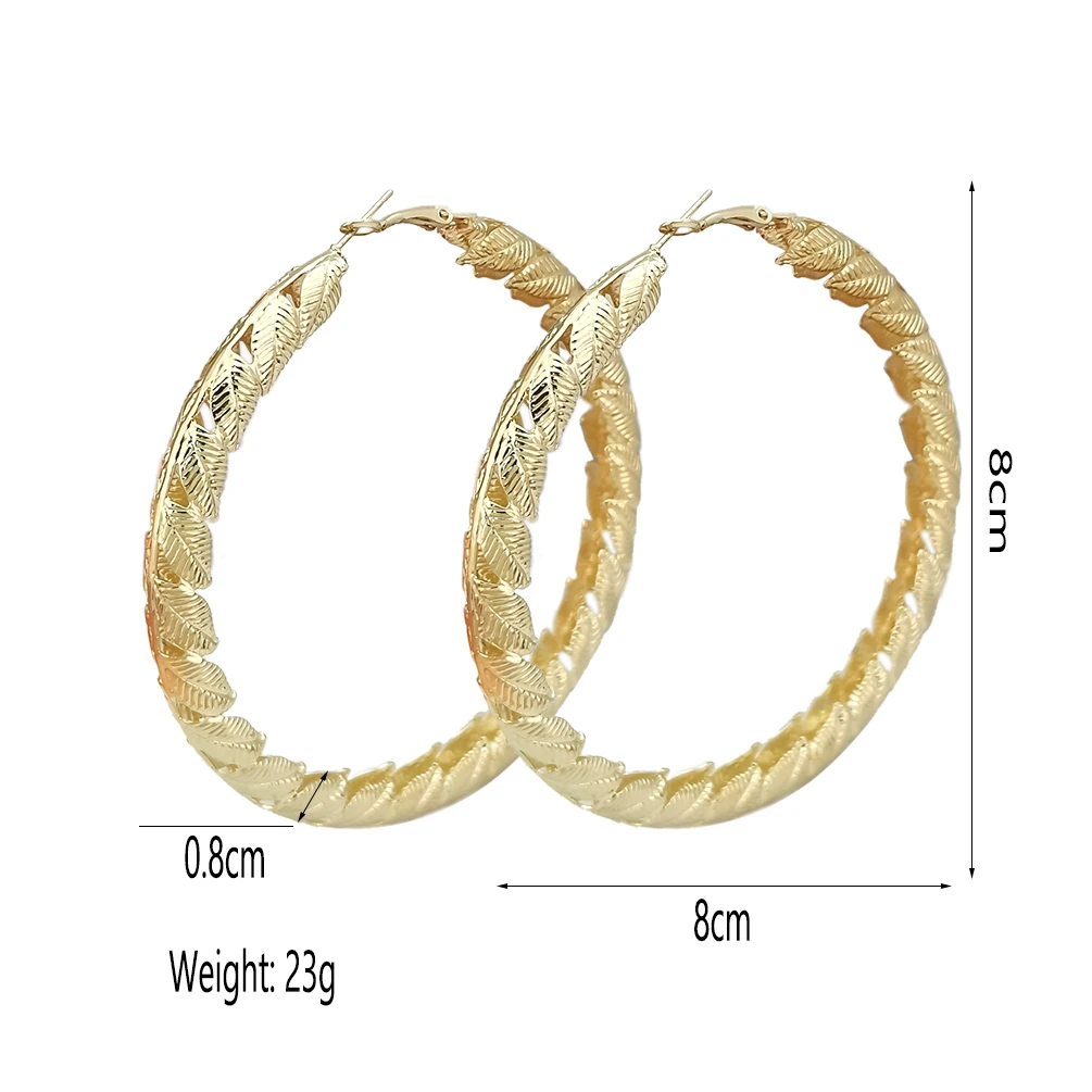 Fashion Chunky Big Hoop Earrings For Women Vintage Leaves Metal Dangle Statement Earring 80mm African Women\'s  Jewelry Punk