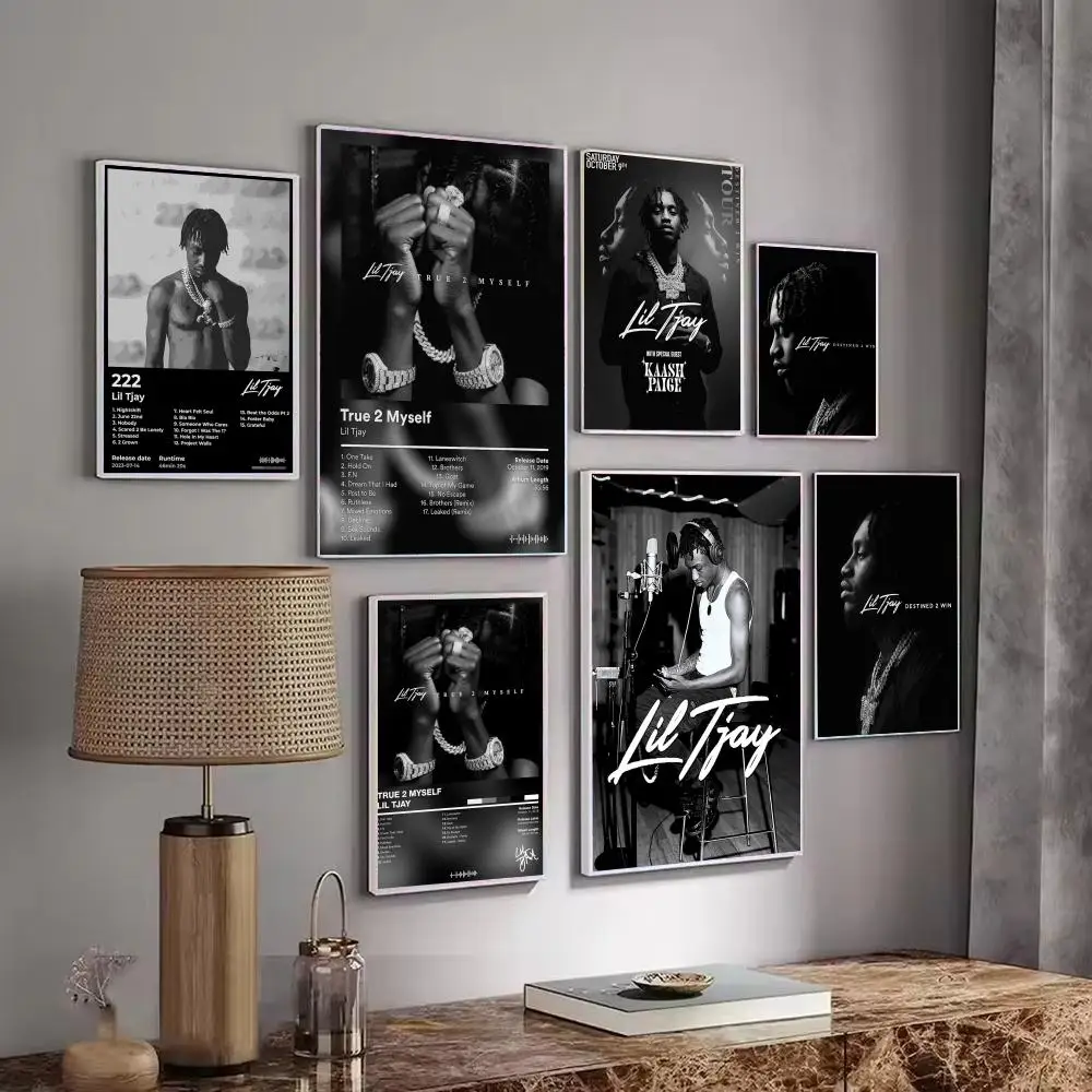 Rapper Music Pop Album L-Lil Tjay Poster Decorative Stickers Wall Art Mural Photo Design for Home Living Room Hallway Decor Gift