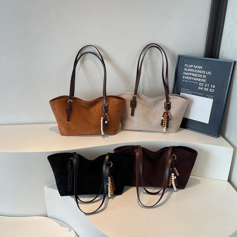 Faux Suede Solid Color Retro Shoulder Bags 2026 Hot Sale Versatile Crossbody Bags for Women Large Capacity Commuting Handbags