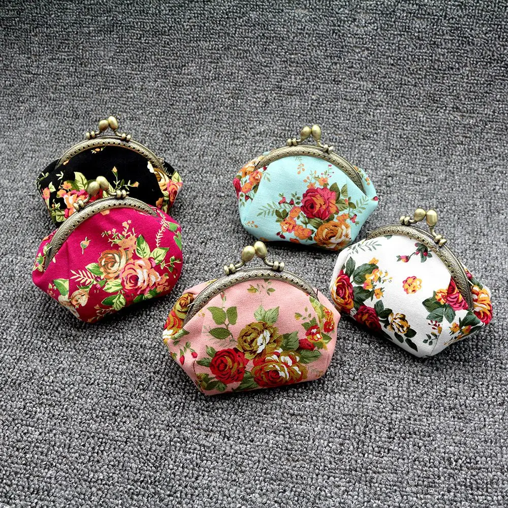 محفظة ABQR، حقيبة يد صغيرة للعملات المعدنية على شكل زهرة عتيقة للسيدات (أحمر وردي)