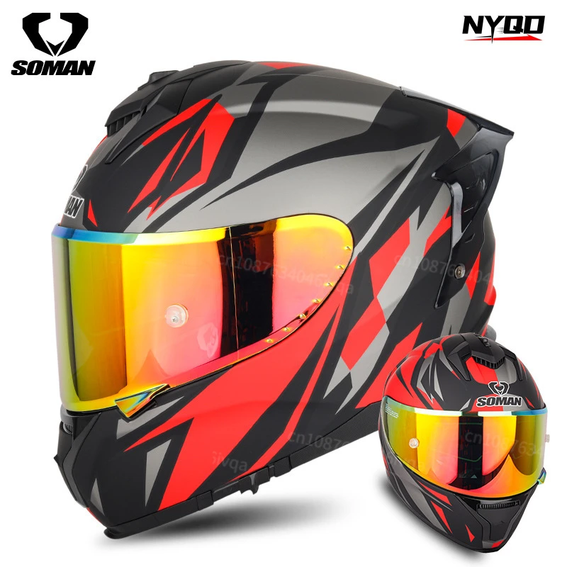 SOMAN Motorcycle Full Cover Helmet Men's Motocross Locomotive Sun Protection Helmet Four Seasons Cascos Para Moto