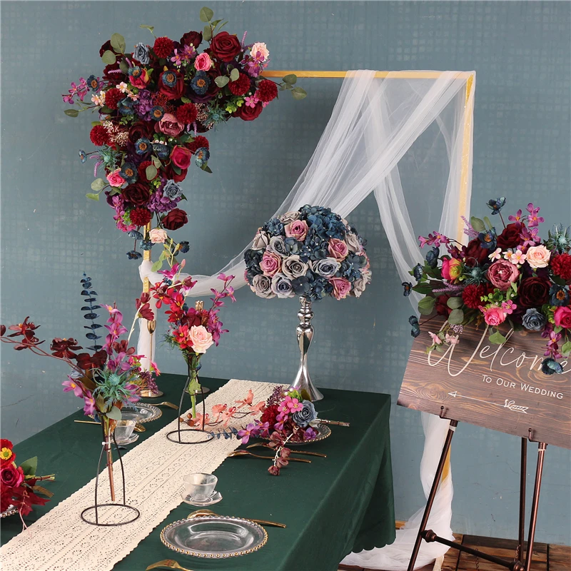 JAROWN Wedding Flower Arrangement Burgundy Rose Flower Row Dirty Pink Wedding Background Decoration Party Arch Props Decor