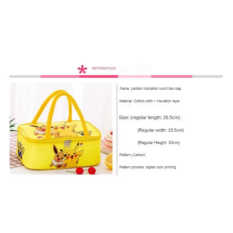 Pokemon Pikachu Insulated Lunch Box Bag Thickened Student Portable Lunch Bag Men and Women Large Capacity Travel Lunch Bag Gifts