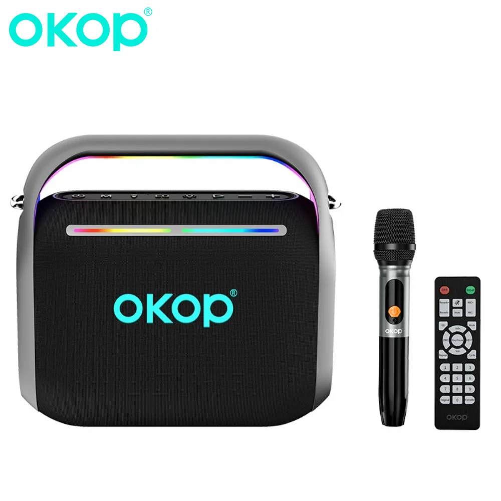 

OKOPparty Bluetooth speaker radio FM wireless microphone Caixa De Som RGB ambient light music subwoofer outdoor square dance TWS