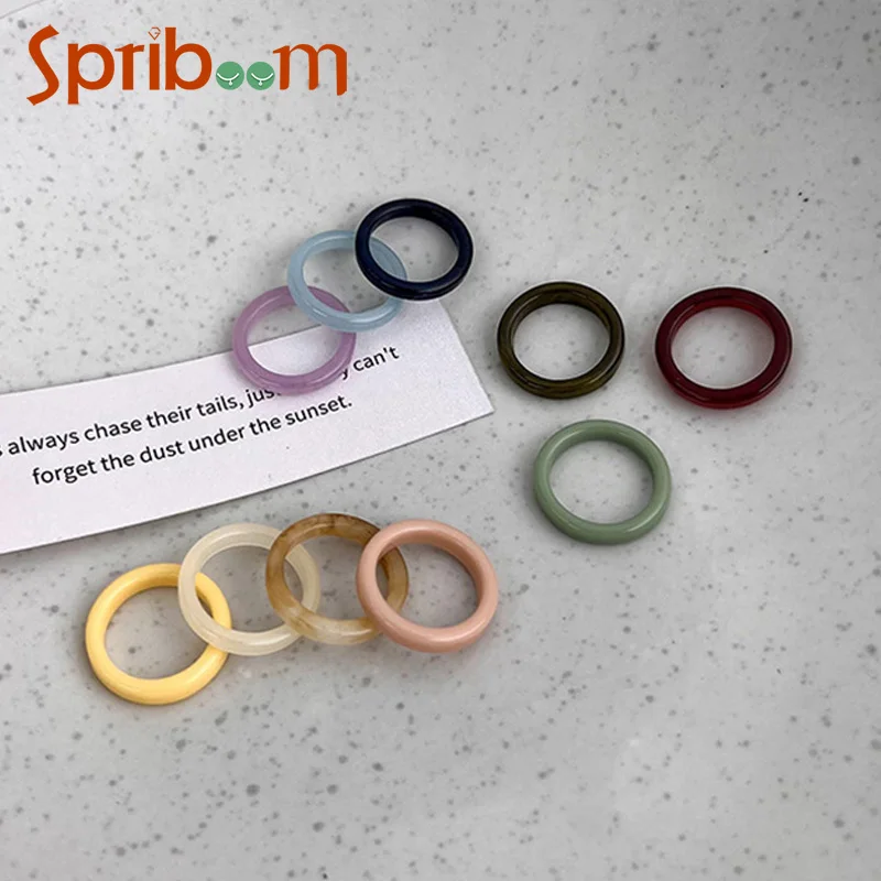 5pcs/set Acrylic Ring Set for Women Simple Fresh Light Colorful Resin Round Ring Girls Fashion Jewelry Accessories Sets Korean