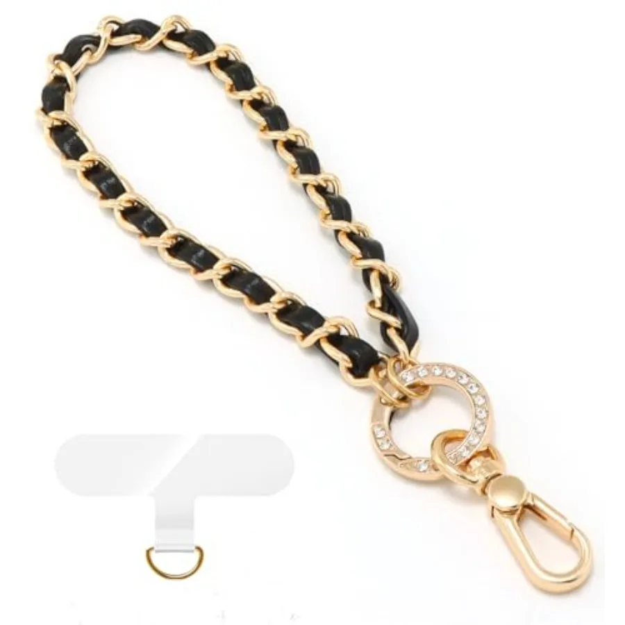 

Phone Wrist Strap for Women Moms, Metal Chain Leather Phone Lanyard with Tether Tab, Hands-Free Wristlet Bracelet
