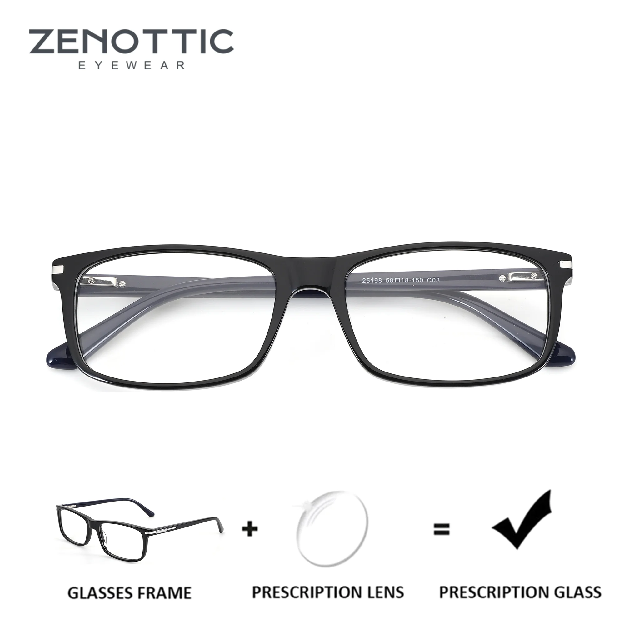

ZENOTTIC (размер L) квадратные очки из ацетата на заказ для мужчин, фотохромные мультифокальные оптические очки, линзы для коррекции близорукости