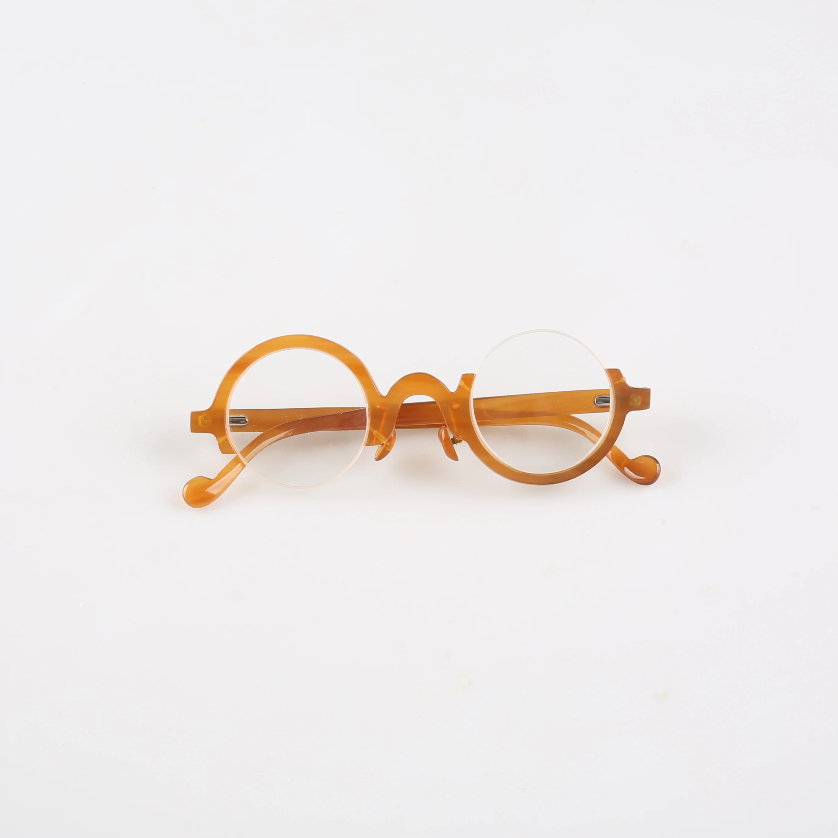 

Eyeglass Frames Unique Round Asymmetry Eyeglasses Vintage Half Rim Handmade Light Coffee Horn Prescription Man Glasses Frames