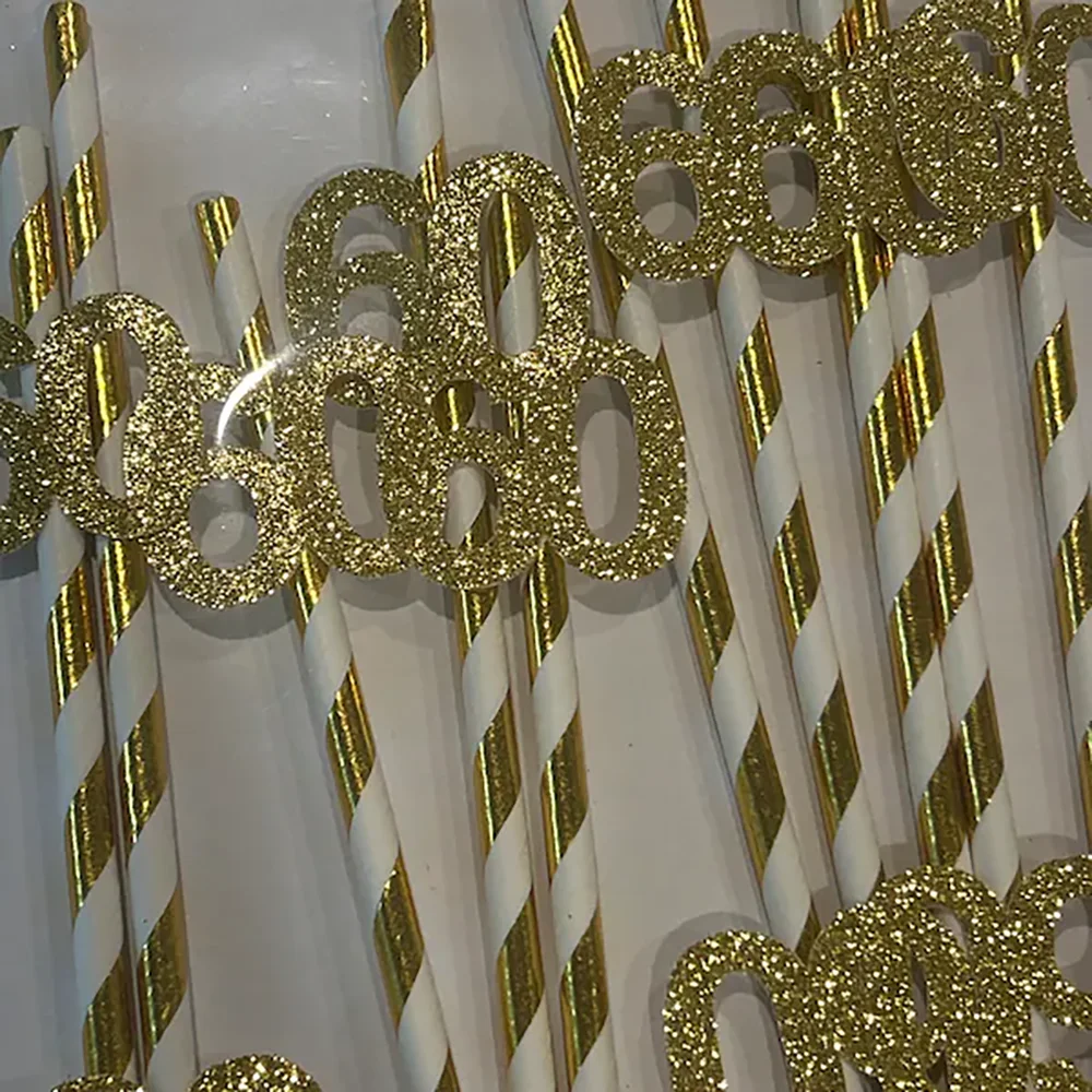 10 Stück Trinkhalme für den 30., 40., 50., 60. Geburtstag, goldfarben, glitzernd, mit Nummer 70, 80, für Geburtstagsfeiern, Jubiläumsfeiern, Dekoration – Detail 3