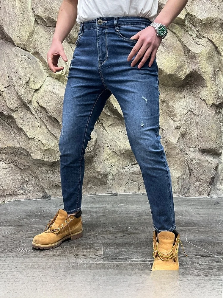 

Cool Summer Men's Faion Slim Fit Mixed Fiber Denim Jeans New Spring Summer Clothing Breathable Comfortable Stand Version