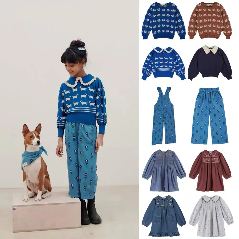 Korean EM Children's Sweatshirt Corduroy Dress Skirt Knitwear Cardigan Child Girls Sweater Clothes Top