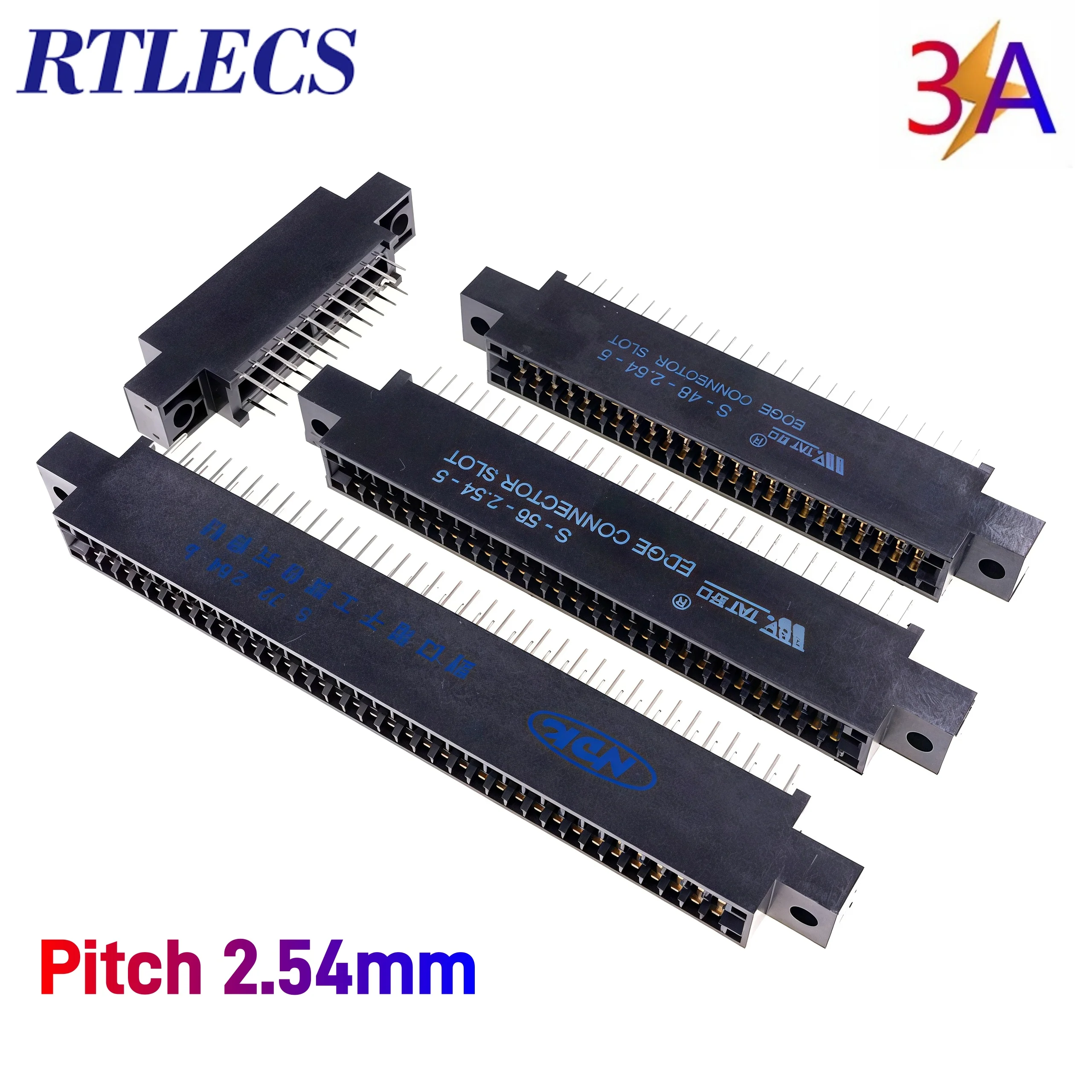 5pcs Edge Connector Slot 2.54 mm Pitch 24 44 48 50 56 60 72 86 88 100 120 Pin PCB Card Gold Finger Socket Mounting Ears Board DI