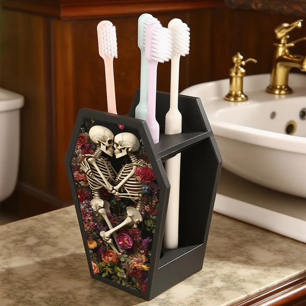 Cross-Border Gothic Coffin-Shaped Skull Printed Toothbrush Holder For Bathroom Toiletries Storage Scenario