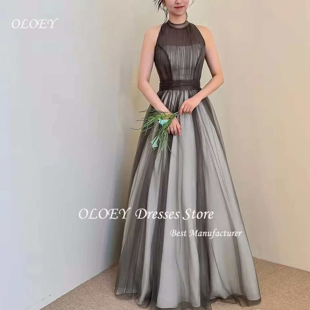 

OLOEY O-Neck Sleeveless Korean Evening Dresses Customized A-Line Floor-Length Prom Dresses Elegant Evening Party Dresses