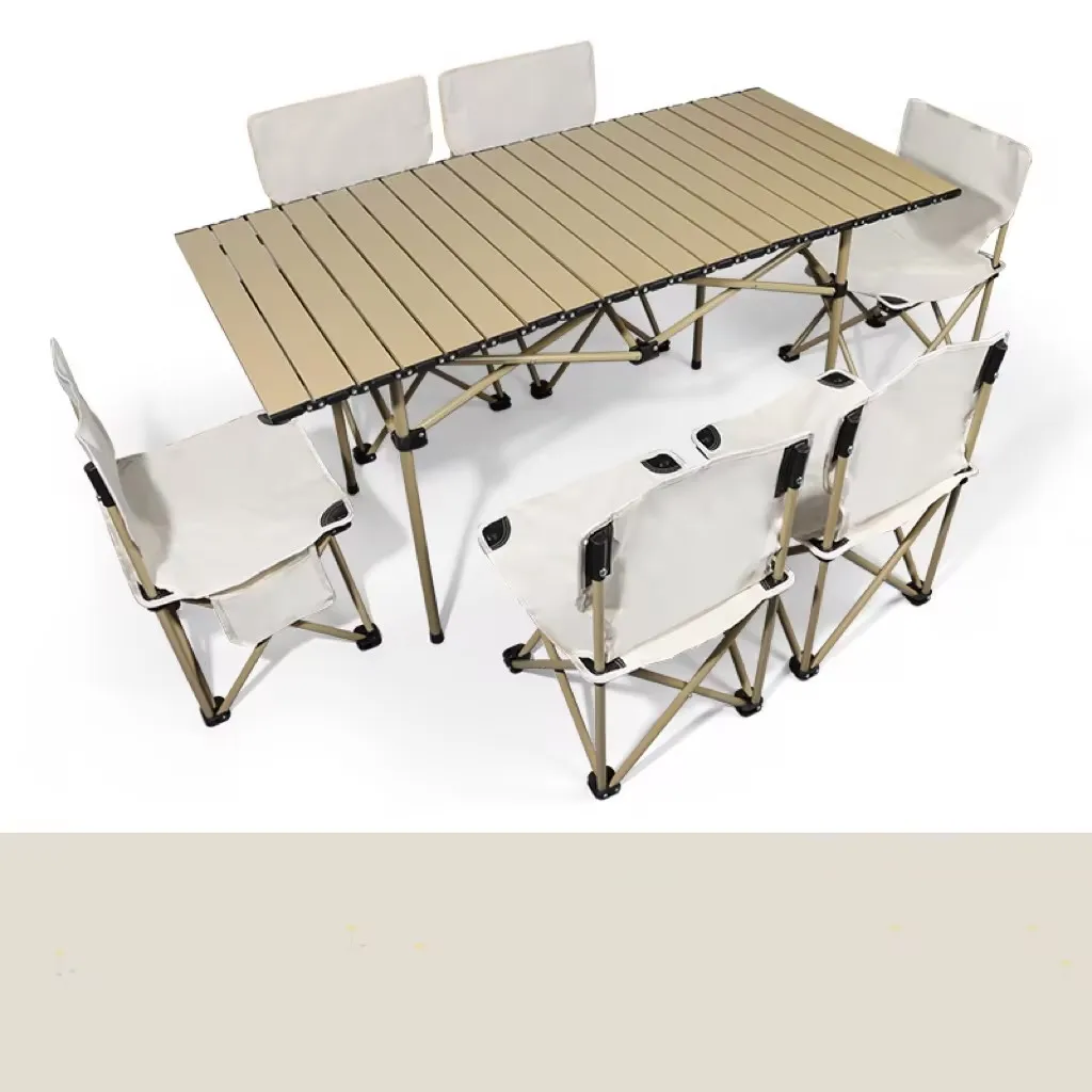 Outdoor folding table and chair set, portable camping chair, egg roll table, aluminum alloy camping table with chair