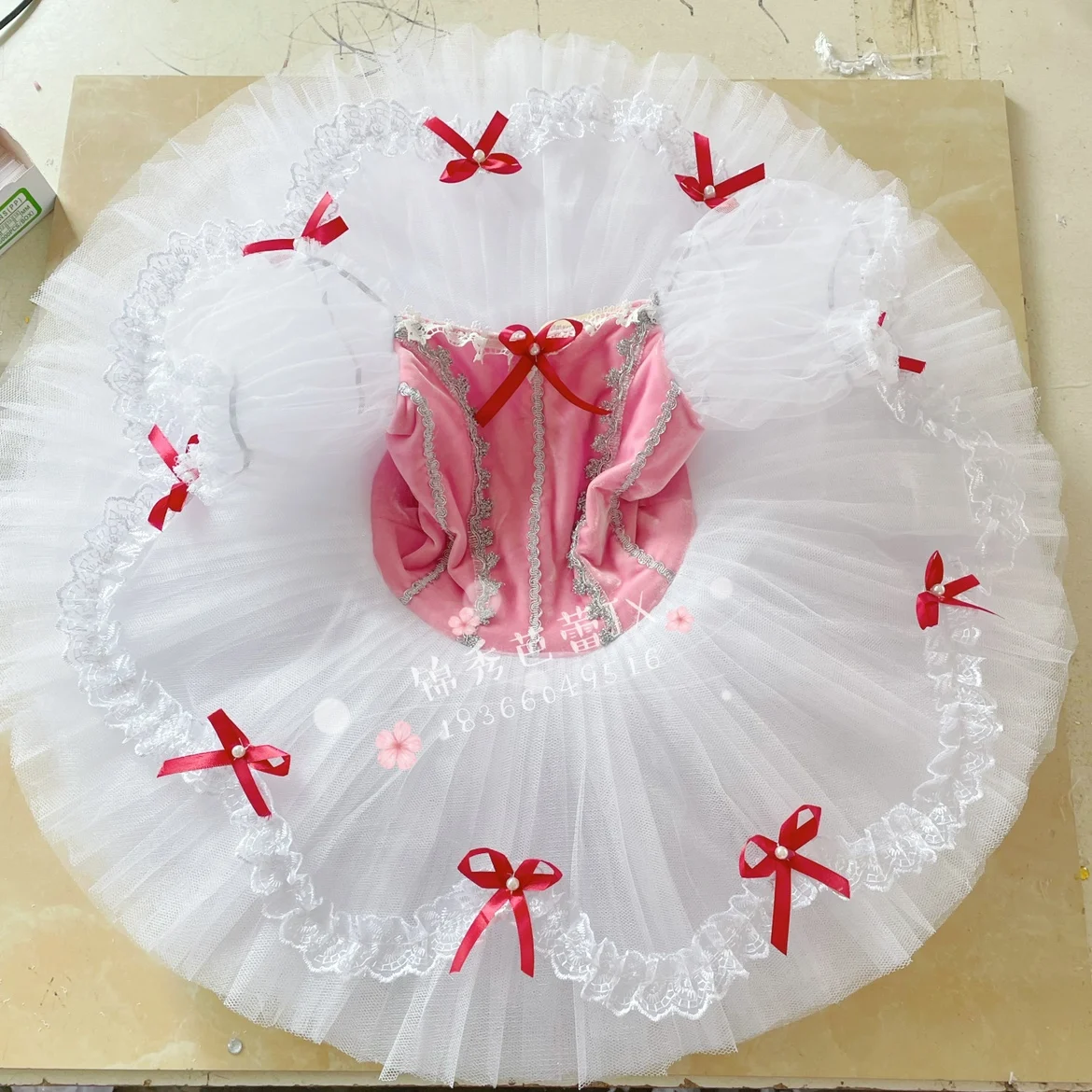 Puff Sleeves Classical Ballet Tutu Girls Ballet Dress Professional Pink Romantic Ballet Costume Dance Bodysuit Performance Cloth