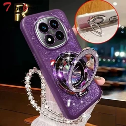 Glitter Crystal Bracelet Magsafe Phone Holder Case For Xiaomi Redmi Note 14 Pro Plus 4G 5G Gradient Soft Back Cover