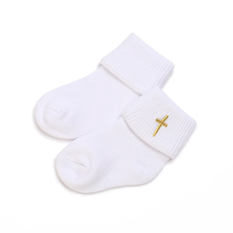 4 pairs of white baptism versatile cute cotton baby socks for 0-1 year old newborn boys and girls